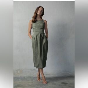 Elegant Olive Green Midi Dress